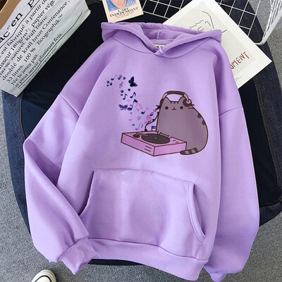 Hot The Pusheen Cat Hoodie Sieviešu/vīriešu modes Kawaii korejiešu Harajuku džemperis Unisex 90s karikatūra Apģērbs ar kapuci Sieviešu