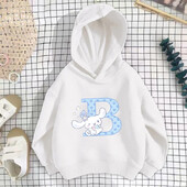 Sanrio Cinnamoroll Детски качулки Letter ABCD Суичъри Дрехи за момичета Kawaii Пуловер Аниме Карикатури Момче Детски ежедневни горнища