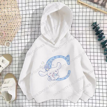 Sanrio Cinnamoroll Детски качулки Letter ABCD Суичъри Дрехи за момичета Kawaii Пуловер Аниме Карикатури Момче Детски ежедневни горнища