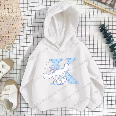 Sanrio Cinnamoroll Детски качулки Letter ABCD Суичъри Дрехи за момичета Kawaii Пуловер Аниме Карикатури Момче Детски ежедневни горнища