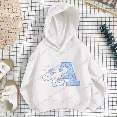 Sanrio Cinnamoroll Детски качулки Letter ABCD Суичъри Дрехи за момичета Kawaii Пуловер Аниме Карикатури Момче Детски ежедневни горнища