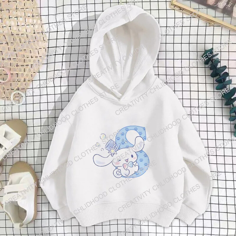 Sanrio Cinnamoroll Bērni Kapuči Burts ABCD Džemperi Meiteņu Apģērbi Kawaii Puloveri Anime Karikatūras Zēnu Bērnu Ikdienas Topi