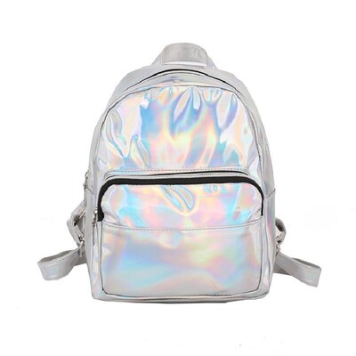 2024 Rucsac cu laser de modă Preppy Style școală strălucitoare Laser din piele PU Femei Fete Rucsac holografic rezistent la apă argintiu