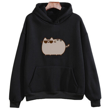 Pusheenn Cat Cartoon Graphic Hoodie Женски/мъжки Сладки дрехи Есен Зима Суичър с дълъг ръкав Ежедневен обикновен пуловер с О-образно деколте