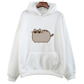 Pusheenn Cat Cartoon Graphic Hoodie Женски/мъжки Сладки дрехи Есен Зима Суичър с дълъг ръкав Ежедневен обикновен пуловер с О-образно деколте