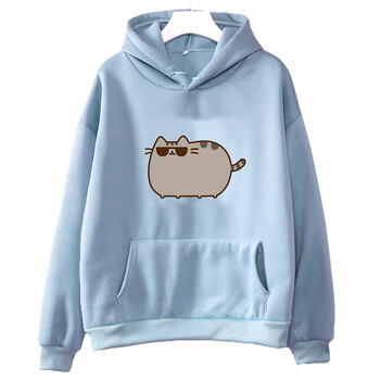 Pusheenn Cat Cartoon Graphic Hoodie Женски/мъжки Сладки дрехи Есен Зима Суичър с дълъг ръкав Ежедневен обикновен пуловер с О-образно деколте