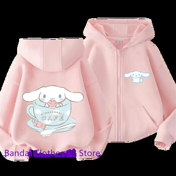 Hot Sanrio Zipper Hoodie 2 до 12 години суичър за момичета Есен и зима с дълъг ръкав Harajuku Jumper Series Шиене Ежедневно суичър с качулка