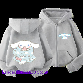 Hot Sanrio Zipper Hoodie 2 до 12 години суичър за момичета Есен и зима с дълъг ръкав Harajuku Jumper Series Шиене Ежедневно суичър с качулка