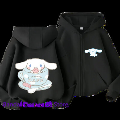 Hot Sanrio Hanorac cu fermoar pentru fete de la 2 la 12 ani Hanorac cu mânecă lungă, toamnă și iarnă, seria de pulovere Harajuku, cusut casual