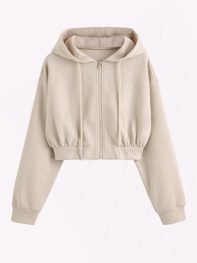 ZAFUL Hanorac crop cu glugă, cu glugă, cu fermoar, cu șnur, texturizat, de zi cu zi