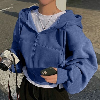 Jesen Zima Hoodies s kapuljačom Ženske ležerne ulične majice s patentnim zatvaračem Jakne s dugim rukavima Harajuku Y2K kratke majice s kapuljačom