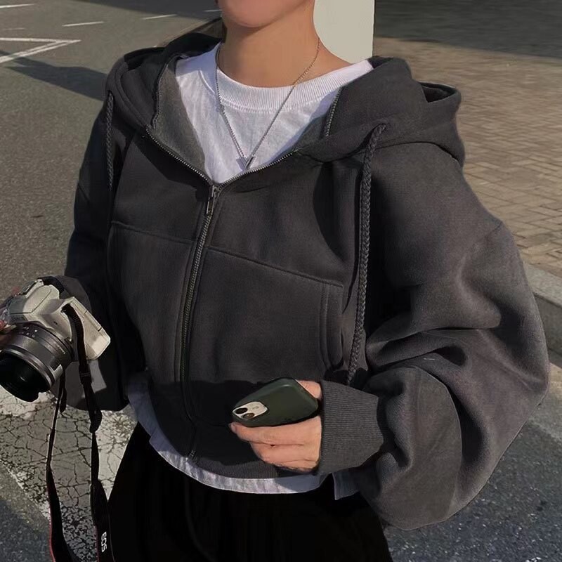 Jesen Zima Hoodies s kapuljačom Ženske ležerne ulične majice s patentnim zatvaračem Jakne s dugim rukavima Harajuku Y2K kratke majice s kapuljačom