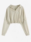 ZAFUL sieviešu gadījuma V kakla kabatas dizaina nolaižams pleciem vienkrāsains pārslēgšanas aukliņu apgriezts kapuci