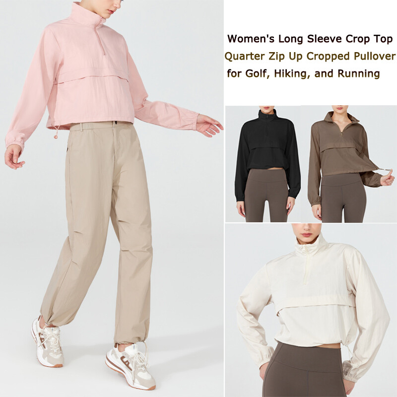 VITALINOVO Jachetă atletică pentru femei Pulover ușoară cu fermoar sfert pentru golf, drumeții, alergare, jachetă de vânt UPF50+, impermeabilă