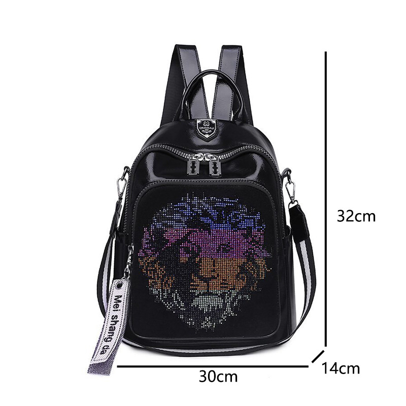 Rucsac nou din piele moale pentru femei Tendință la modă, cu model de animale cu diamant strălucitor, geantă de umăr pentru femeie, genți de mare capacitate pentru fete