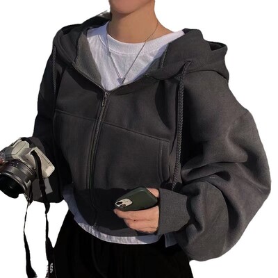 2024 Toamnă Și Iarnă Nou Instagramsadd Catifea Moda Scurt Subțire Fermoar Hanorac cald de culoare solidă Femeie Hanorac scurt scurt