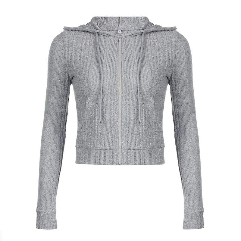 JFL20224 Nou Comerț exterior transfrontalier Cardigan de culoare solidă Jachetă cu glugă Casual cu mânecă lungă Design coreean Sensibilitate decupată