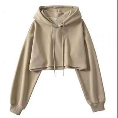 Jesenski ženski pulover s kapuljačom u američkom stilu širok kroj, kratki rukavi, osjetljiv dizajn, kapuljača na vezanje