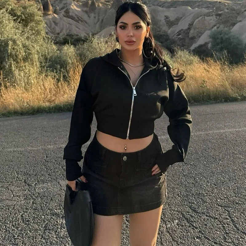 Toamna 2024, noi, ocazional, confortabil, de culoare solidă, design cu fermoar, cu glugă, cu mânecă lungă, jachetă