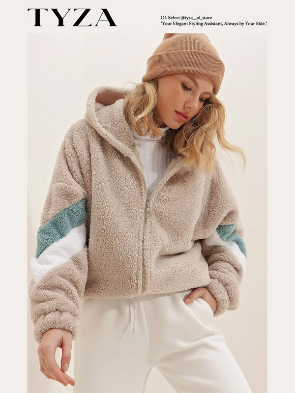 TYZA Trend Alaçatı Stili Ženske majice s kapuljačom Plišane majice od polarnog flisa Prevelike tkane majice s kapuljačom Sweatshirts