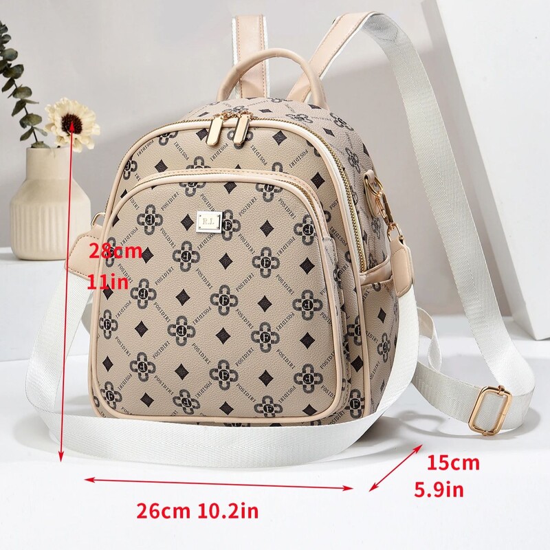 Rucsac șic pentru femei - Rucsac de zi ușor, casual pentru navetiști, cu design de imprimare aleatorie