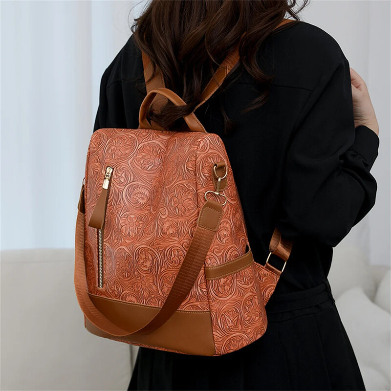 Rucsac cu umăr, rucsac casual din PU, pentru călătorii, cu model floral, genți de școală multifuncționale pentru fete adolescente