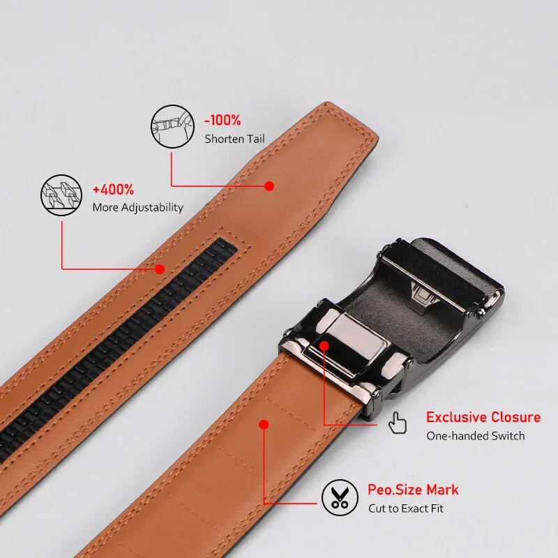 Curea din piele de vacă cu cataramă automată pentru bărbați, centură pentru pantaloni la modă pentru petrecerea timpului liber, centură pentru bărbați, cu cutie cadou