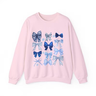 Coquette Hanorac cu fundă estetică Y2k Preppy Balerina Trendy Ribbon Crewneck Tricou cu fundă albastră Cămașă Kawaii drăguță Cadou de Valentines
