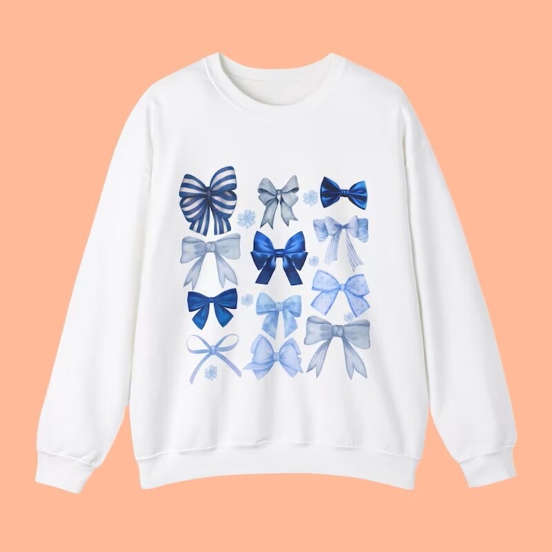 Coquette Hanorac cu fundă estetică Y2k Preppy Balerina Trendy Ribbon Crewneck Tricou cu fundă albastră Cămașă Kawaii drăguță Cadou de Valentines