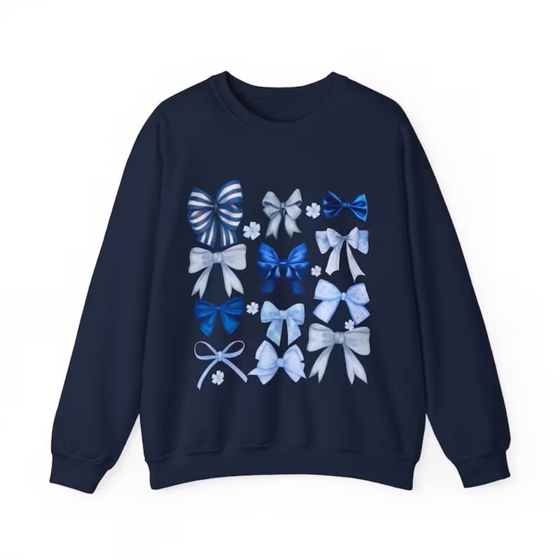 Coquette Hanorac cu fundă estetică Y2k Preppy Balerina Trendy Ribbon Crewneck Tricou cu fundă albastră Cămașă Kawaii drăguță Cadou de Valentines