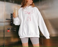 Rozā lentes kapucis viņai koķetām drēbēm Rozā bantītes džemperis Cute Y2k Moderns, estētisks džemperis ar džemperi ziemas sieviešu tops