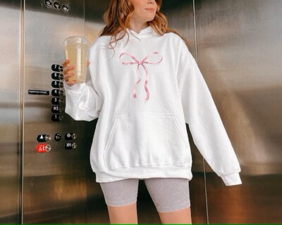 Rozā lentes kapucis viņai koķetām drēbēm Rozā bantītes džemperis Cute Y2k Moderns, estētisks džemperis ar džemperi ziemas sieviešu tops