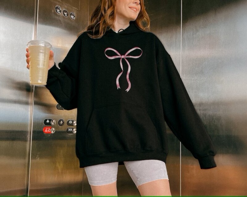 Rozā lentes kapucis viņai koķetām drēbēm Rozā bantītes džemperis Cute Y2k Moderns, estētisks džemperis ar džemperi ziemas sieviešu tops