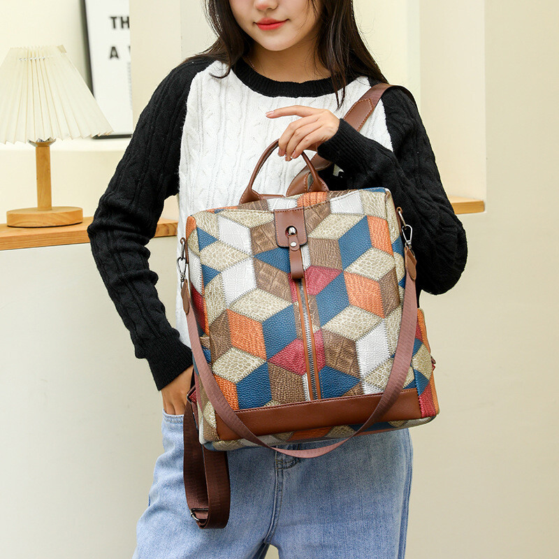 Rucsac antifurt din piele PU pentru femei, geantă de călătorie pentru femei, ghiozdan ocazional pentru adolescente, cu mai multe buzunare.