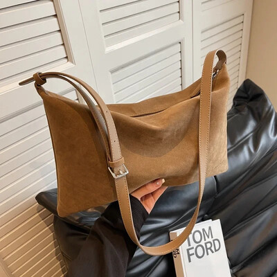 Geantă de damă, vintage, din piele intoarsă mată, toamnă/iarnă, cu umăr, la subrat, geantă simplă de tote geantă pentru navetă de capacitate mare