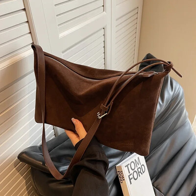 Geantă de damă, vintage, din piele intoarsă mată, toamnă/iarnă, cu umăr, la subrat, geantă simplă de tote geantă pentru navetă de capacitate mare