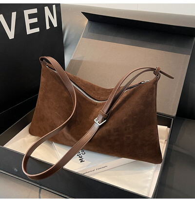 Geantă de damă, vintage, din piele intoarsă mată, toamnă/iarnă, cu umăr, la subrat, geantă simplă de tote geantă pentru navetă de capacitate mare