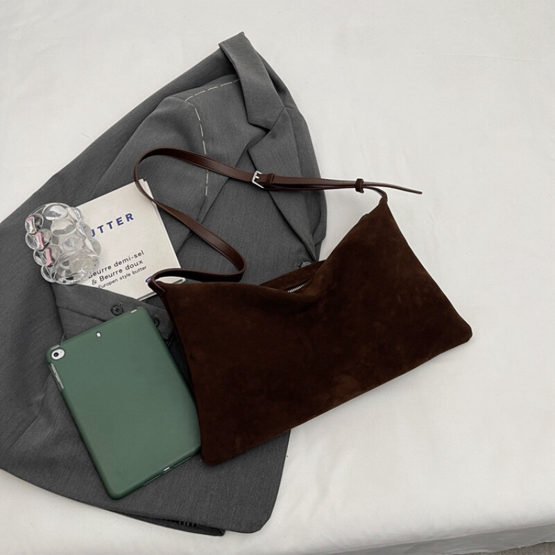 Geantă de damă, vintage, din piele intoarsă mată, toamnă/iarnă, cu umăr, la subrat, geantă simplă de tote geantă pentru navetă de capacitate mare