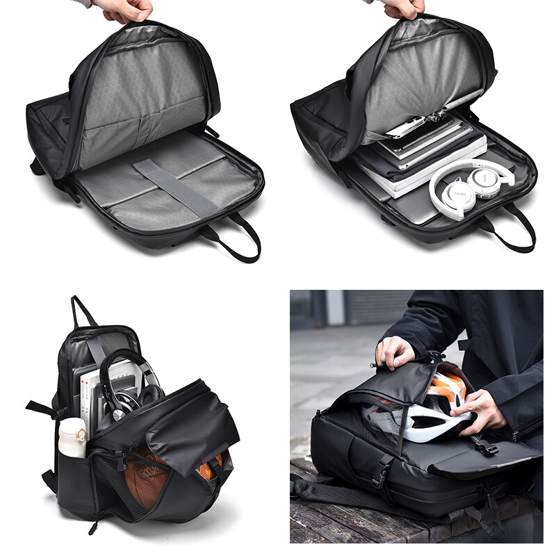 Rucsac simplu pentru bărbați, de capacitate mare, impermeabilă, cu cască de ciclism, rucsac 15,6 pentru laptop Rucsaci de școală pentru bărbați, dungi reflectorizante