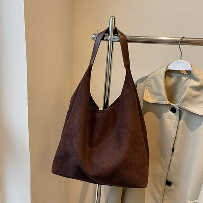 Genți retro pentru femei de toamnă și iarnă, de vânzare fierbinte, geantă de umăr din piele intoarsa, geantă de mare capacitate pentru subrat.