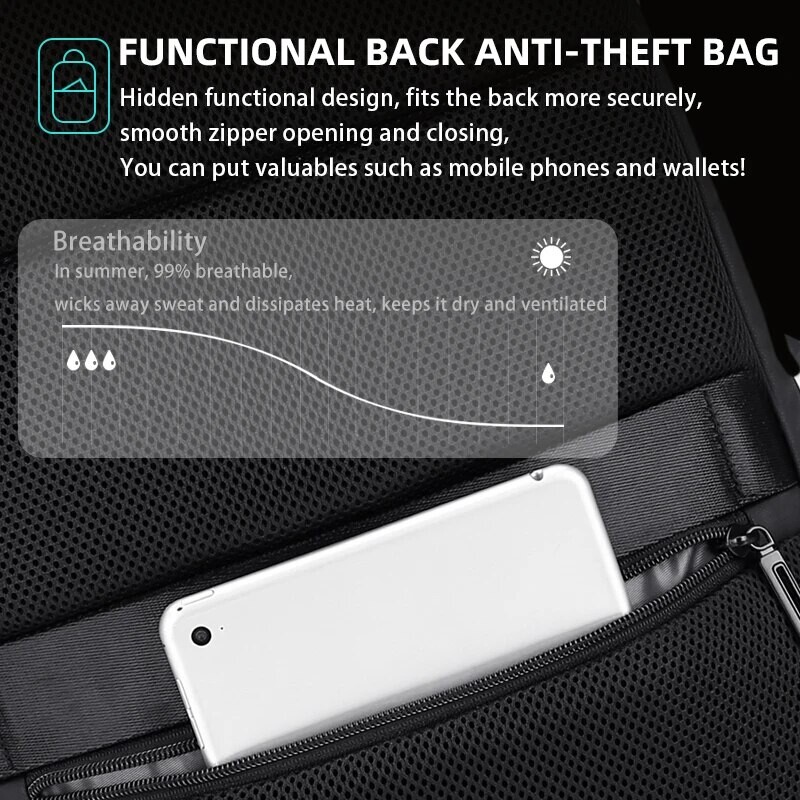 Rucsac Fenruien subțire pentru laptop de 15,6 inci Rucsac multifuncțional pentru bărbați, ocazional, de afaceri, încărcare USB, rucsacuri de școală, unisex