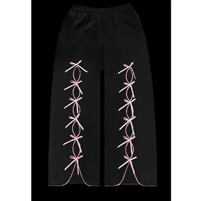 Hollow Bowknots Y2k Hanorace scurte de pluș Panglică Streetwear Pantaloni lați cu litere imprimate Jachete Harajuku Îmbrăcăminte casual pentru femei