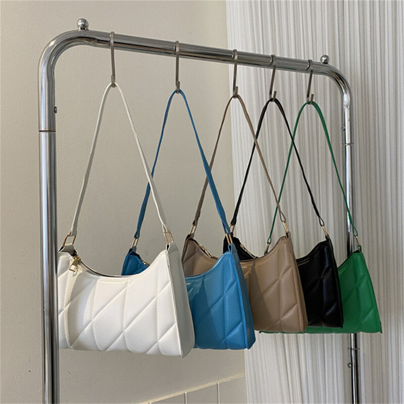 Geantă de umăr pentru femei de modă Geantă de subrat din piele PU Genți de mână de culoare solidă Geantă de subrat cu lanț de navetist pentru doamnă Poșeta de ambreiaj