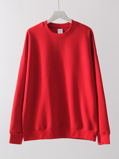 Hanorac pentru femei de primăvară Pulover roșu supradimensionat Topuri largi din bumbac Pulovere casual maro cu decolteu O pentru femei Hanorace supradimensionate