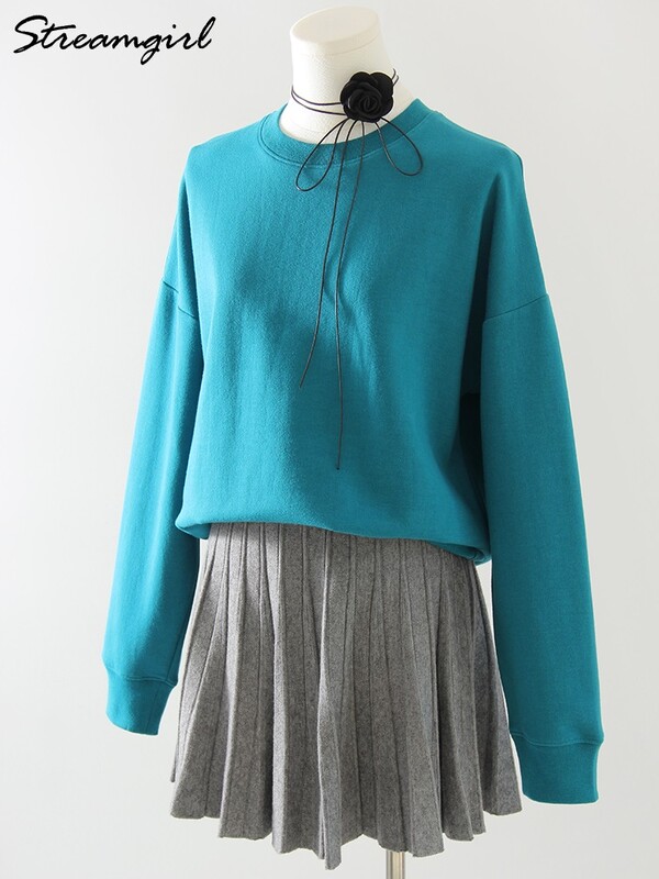 Hanorac pentru femei de primăvară Pulover roșu supradimensionat Topuri largi din bumbac Pulovere casual maro cu decolteu O pentru femei Hanorace supradimensionate