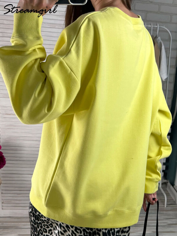 Hanorac pentru femei de primăvară Pulover roșu supradimensionat Topuri largi din bumbac Pulovere casual maro cu decolteu O pentru femei Hanorace supradimensionate