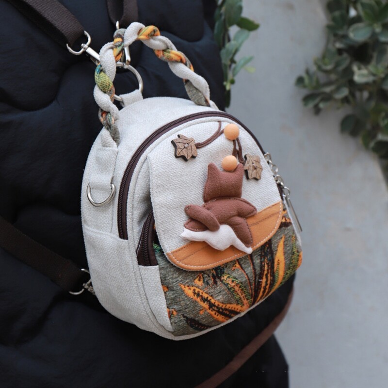 Mali ležerni ruksak sa slatkim crtićima s više odjeljaka, lagana platnena torba, ženski ruksak za putovanje na posao