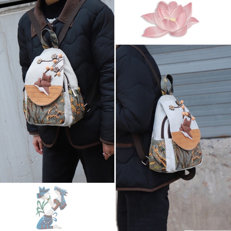 Mali ležerni ruksak sa slatkim crtićima s više odjeljaka, lagana platnena torba, ženski ruksak za putovanje na posao