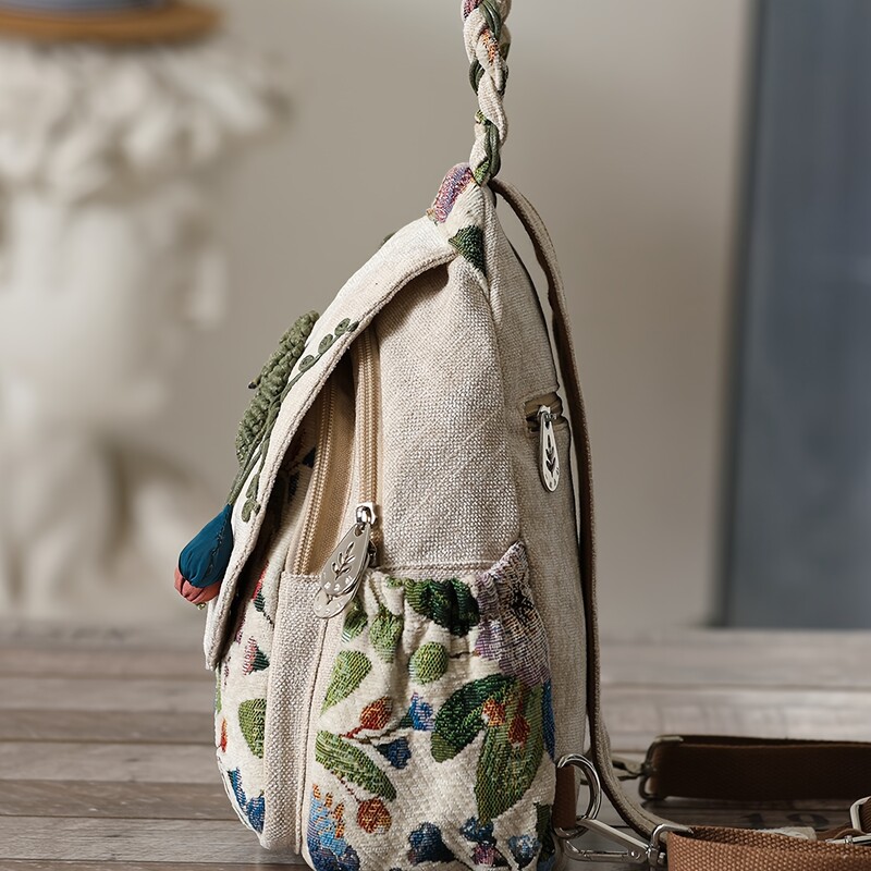 Дамска артистична бродирана раница Дамска ултра лек дизайн за безпроблемно носене Стилни чанти през рамо Компактна дневна раница