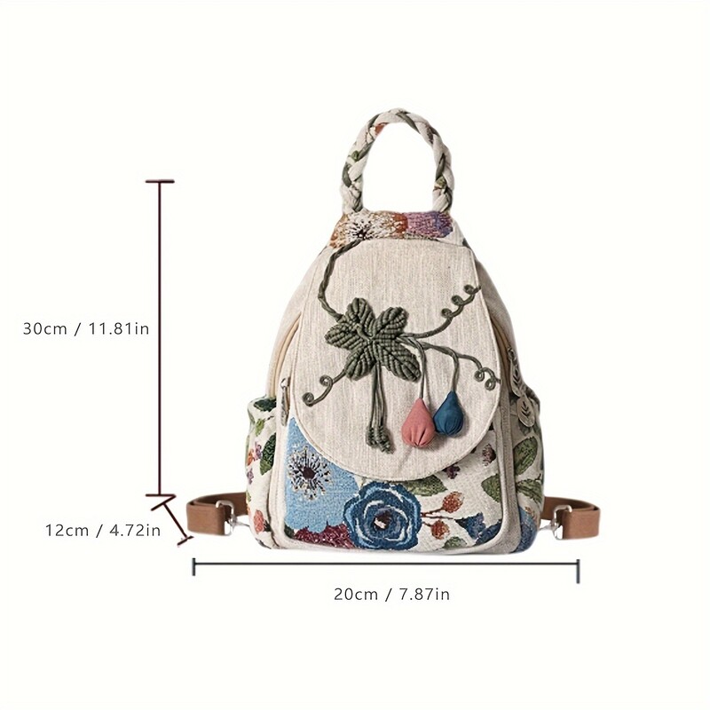 Дамска артистична бродирана раница Дамска ултра лек дизайн за безпроблемно носене Стилни чанти през рамо Компактна дневна раница